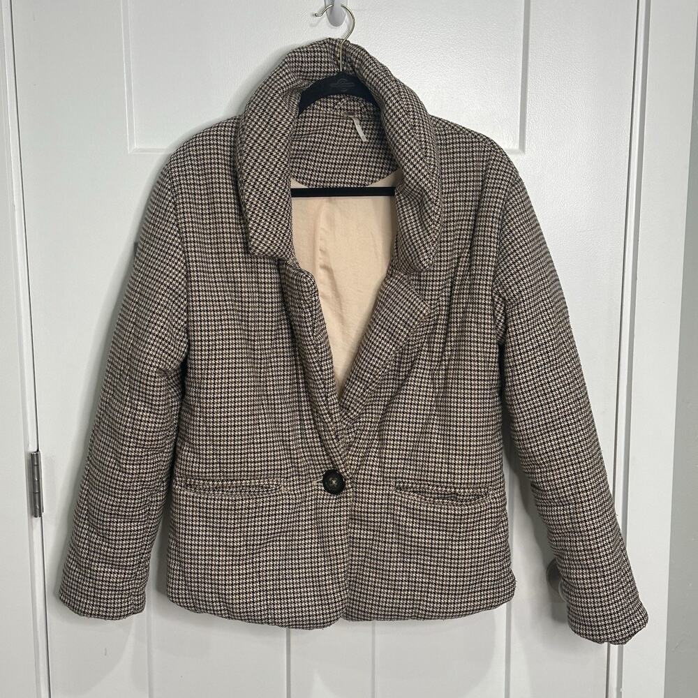 Free People Wmns Tawny Quilted Knit Oversized Jacket XS Office Old Money English